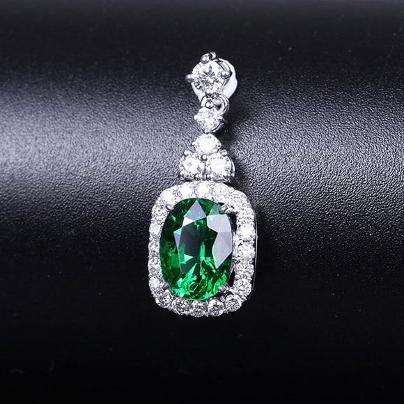 14k Gold 1.76 Ctw Natural Tsavorite & Diamond Pendant( Without Chain ) - 3