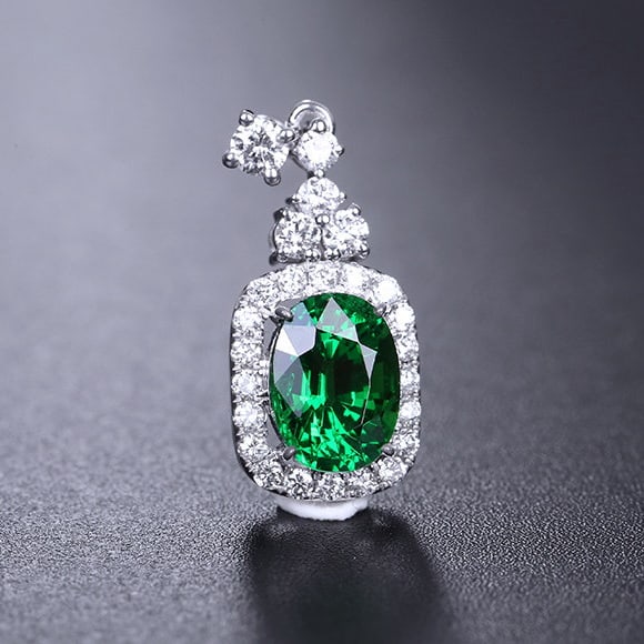 14k Gold 1.76 Ctw Natural Tsavorite & Diamond Pendant( Without Chain ) - 5