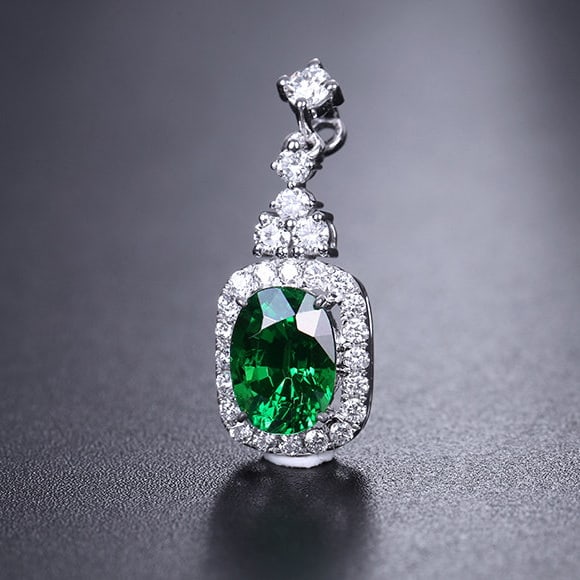 14k Gold 1.76 Ctw Natural Tsavorite & Diamond Pendant( Without Chain ) - 6