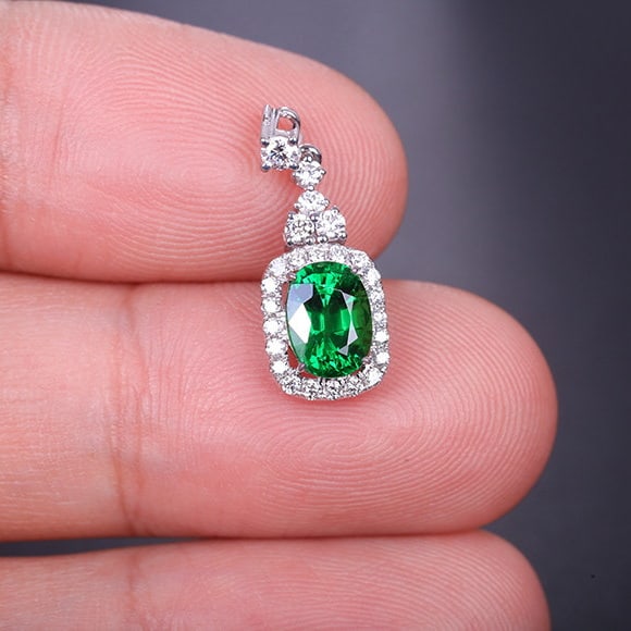14k Gold 1.76 Ctw Natural Tsavorite & Diamond Pendant( Without Chain ) - 7
