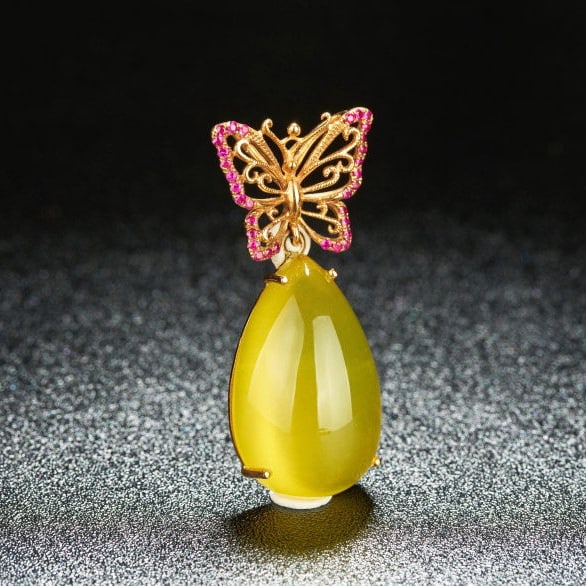 14k Gold 28.7 Ct Natural Prehnite & Ruby Pendant( Without Chain ) - 2