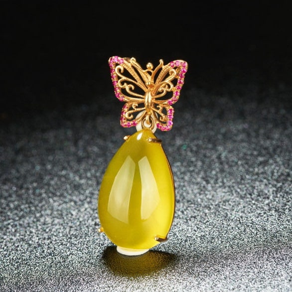 14k Gold 28.7 Ct Natural Prehnite & Ruby Pendant( Without Chain ) - 3