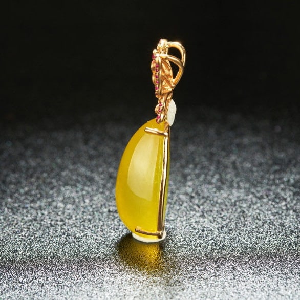 14k Gold 28.7 Ct Natural Prehnite & Ruby Pendant( Without Chain ) - 4