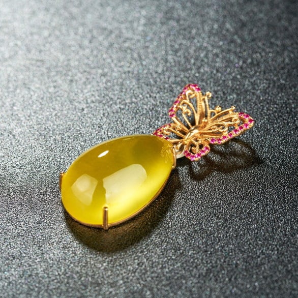 14k Gold 28.7 Ct Natural Prehnite & Ruby Pendant( Without Chain ) - 6