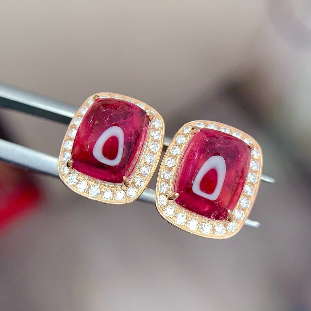 14k Gold 5.1 Ct Natural Tourmaline & Diamond Earrings - 3