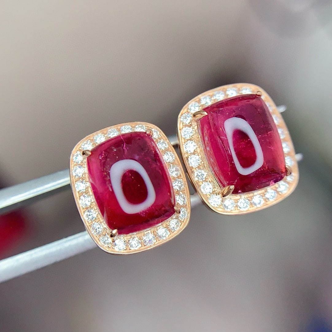 14k Gold 5.1 Ct Natural Tourmaline & Diamond Earrings - 4