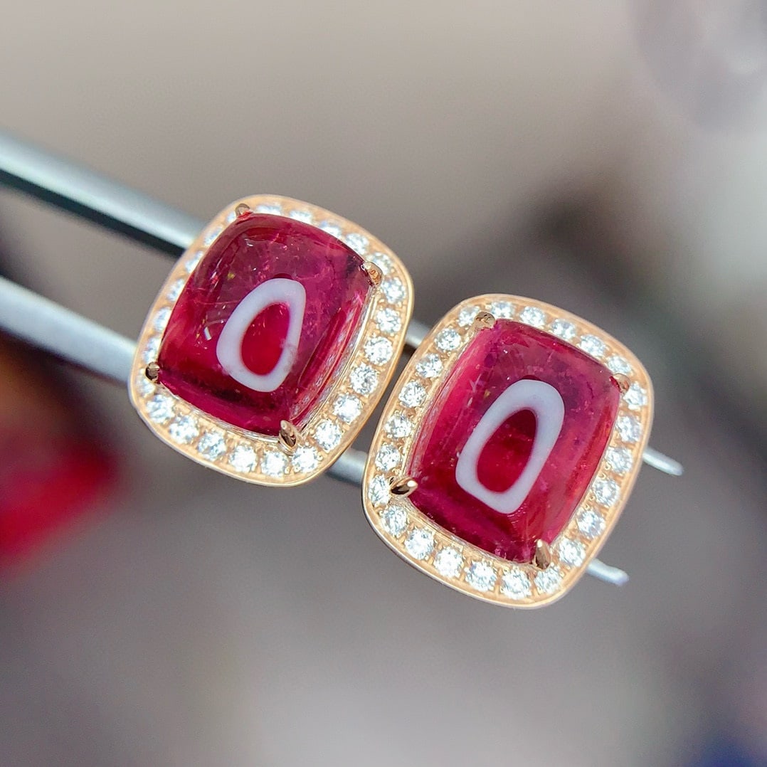 14k Gold 5.1 Ct Natural Tourmaline & Diamond Earrings - 5