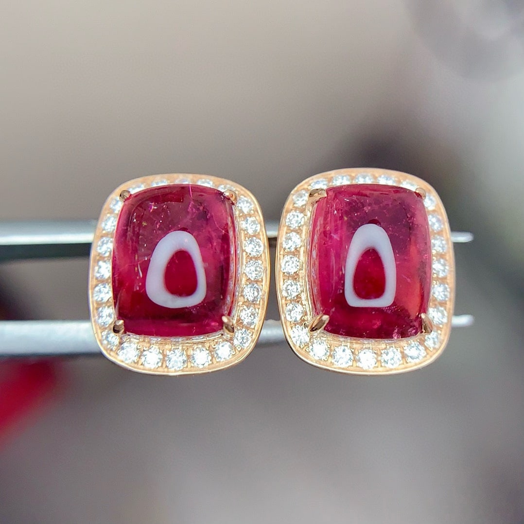 14k Gold 5.1 Ct Natural Tourmaline & Diamond Earrings - 6
