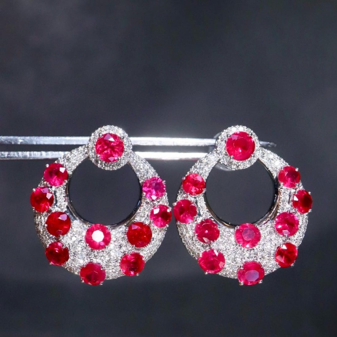 14k Gold 4.22 Ctw Natural Ruby & Diamond Earrings: Ref:231159124 // gold content:14k gold // main gemstone:ruby // shape:round // carat weight:3. 68ct // color:red // treatment:natural // cut grade:g // // adjacent gemstone 2 : diamond // shape:round 