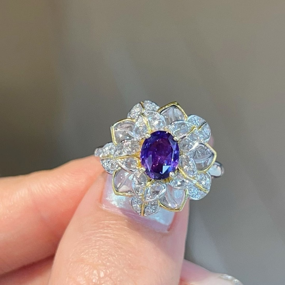 14k Gold 1.49 Ctw Natural Sapphire & Diamond & Flowers Ring - 2