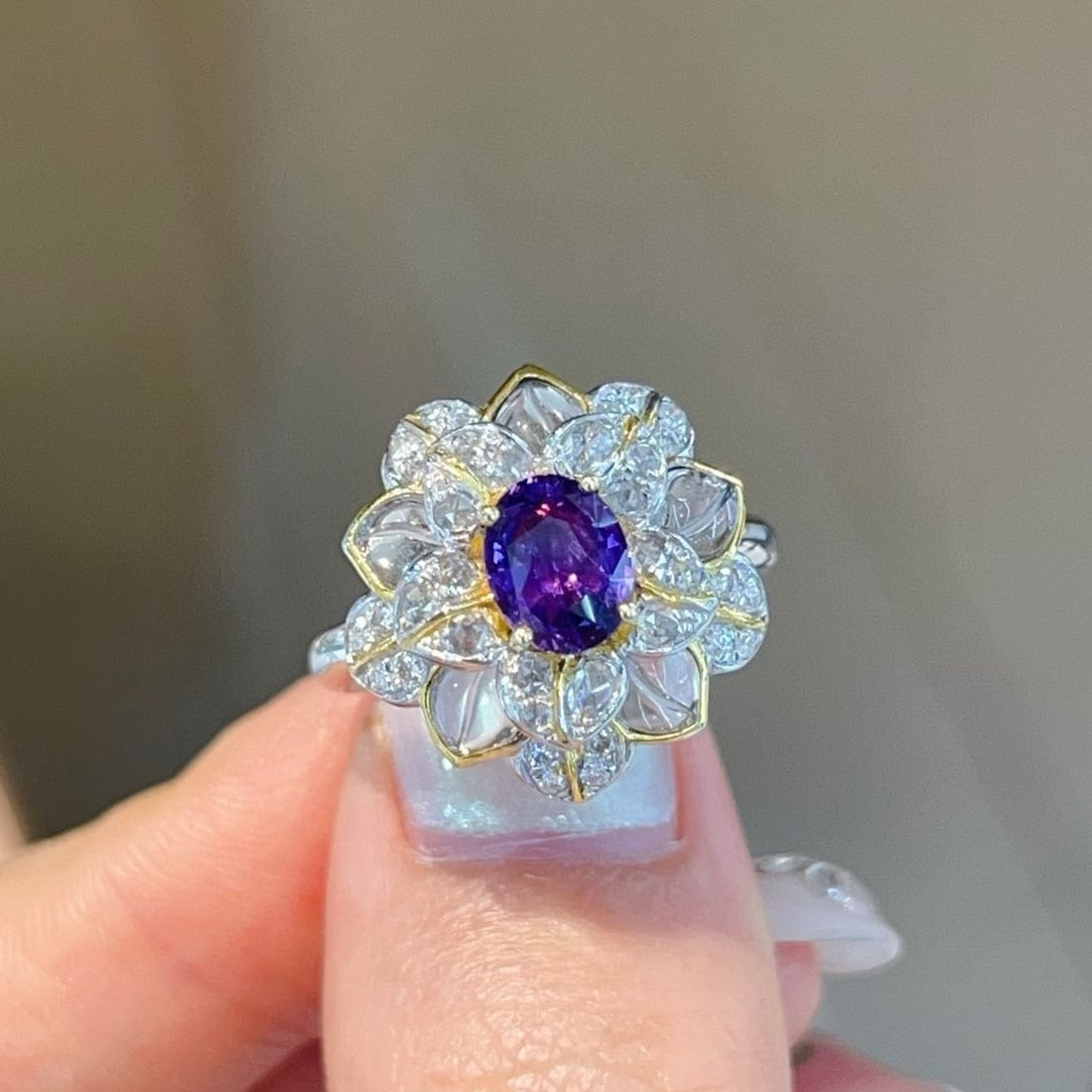 14k Gold 1.49 Ctw Natural Sapphire & Diamond & Flowers Ring - 3