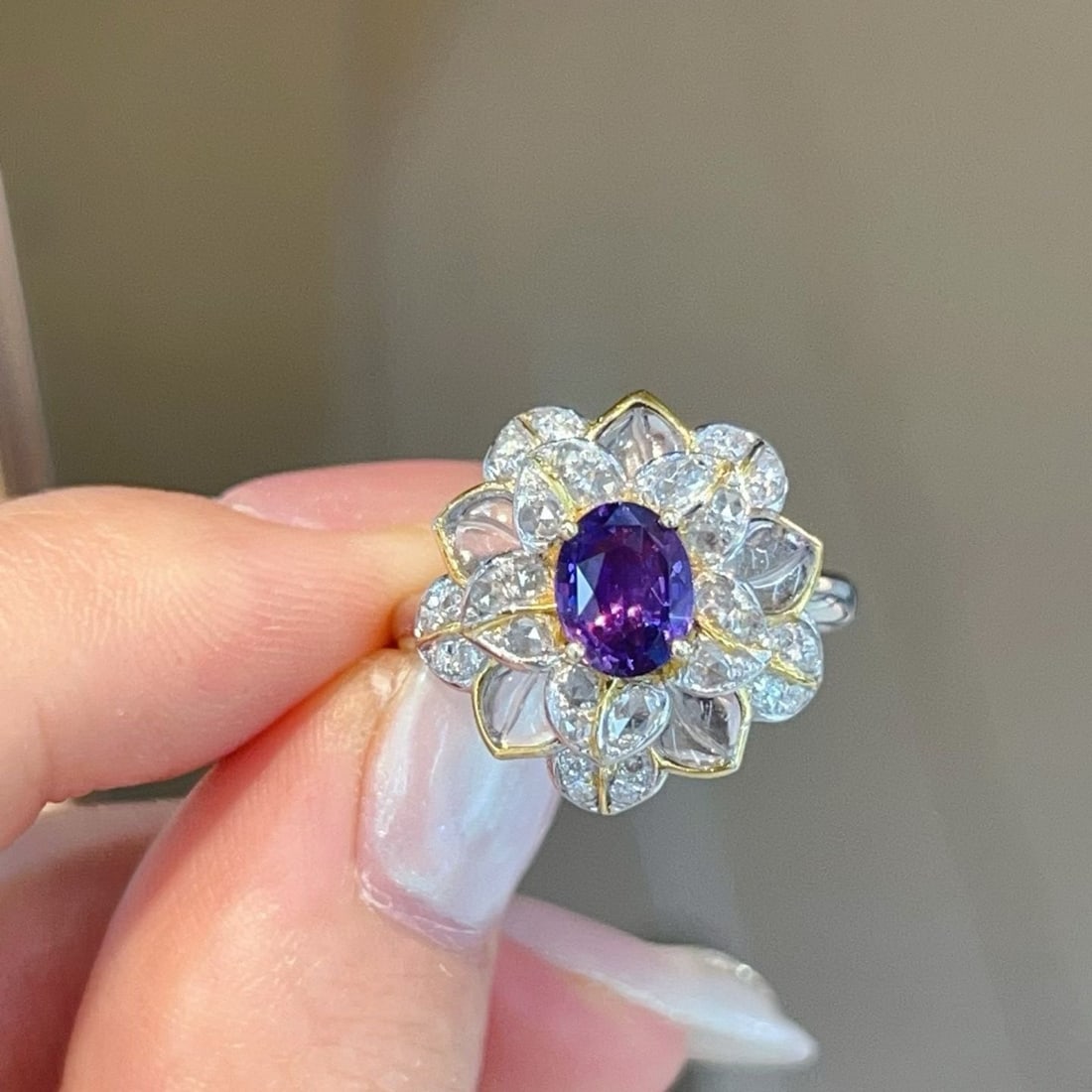 14k Gold 1.49 Ctw Natural Sapphire & Diamond & Flowers Ring - 5