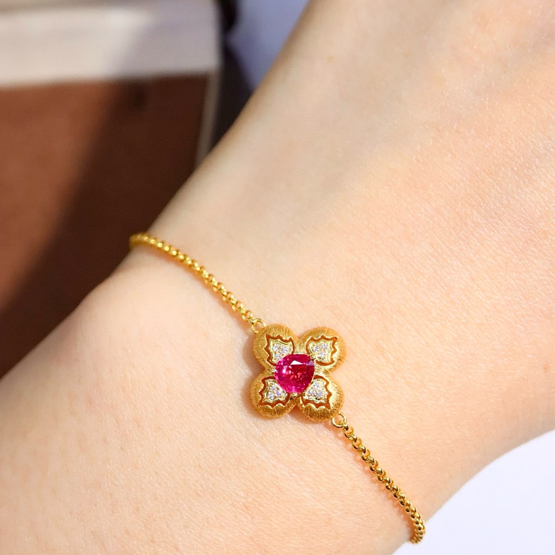 14k Gold 0.58 Ctw Natural Ruby & Diamond Bracelet - 5