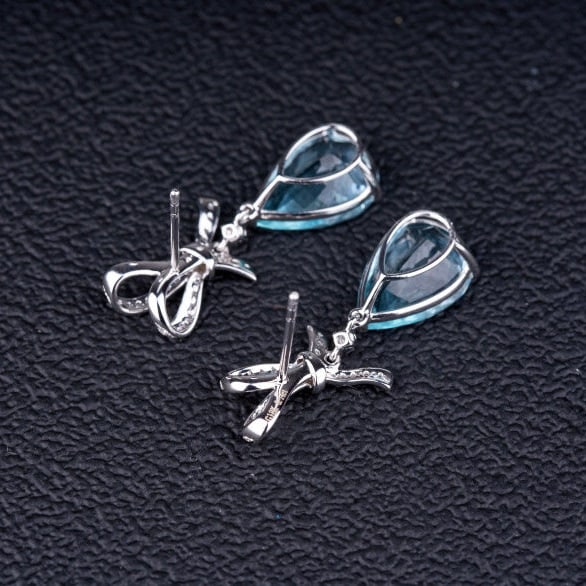 14k Gold 6.14 Ct Natural Aquamarine & Diamond Earrings - 7