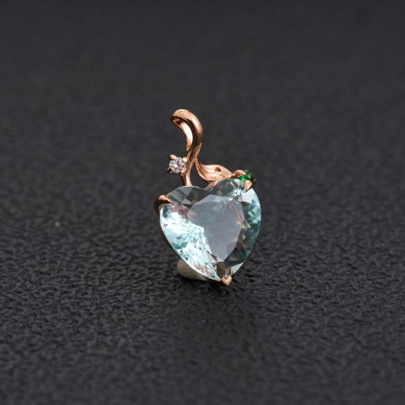 14k Gold 3.77 Ct Natural Aquamarine & Diamond & Tsavorite Pendant( Without Chain ) - 2