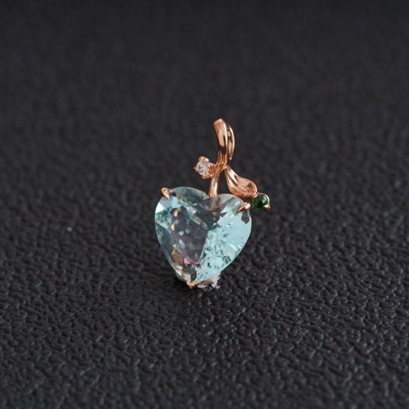 14k Gold 3.77 Ct Natural Aquamarine & Diamond & Tsavorite Pendant( Without Chain ) - 3