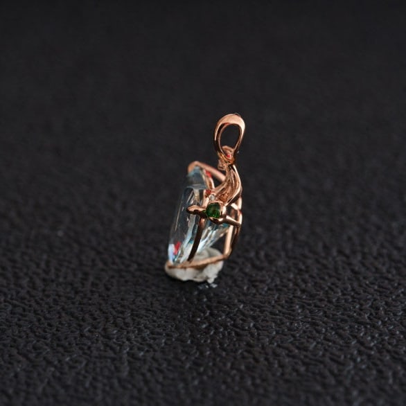 14k Gold 3.77 Ct Natural Aquamarine & Diamond & Tsavorite Pendant( Without Chain ) - 4