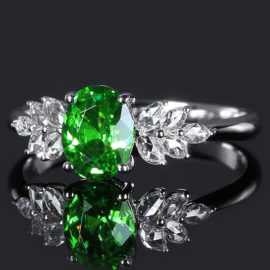 14k Gold 1.22 Ctw Natural Tsavorite & Diamond Ring - 2
