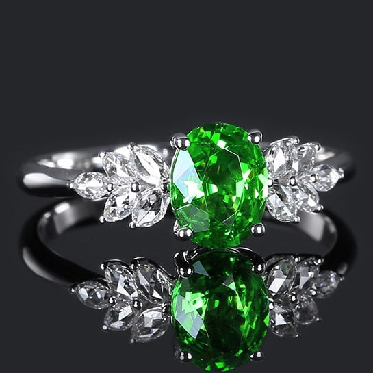 14k Gold 1.22 Ctw Natural Tsavorite & Diamond Ring - 3