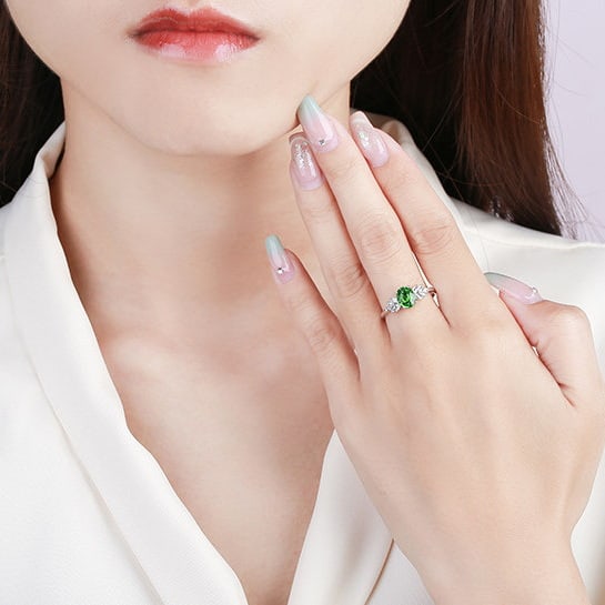14k Gold 1.22 Ctw Natural Tsavorite & Diamond Ring - 5