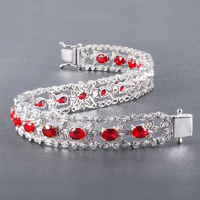 14k Gold 6.59 Ctw Natural Ruby & Diamond Bracelet - 2