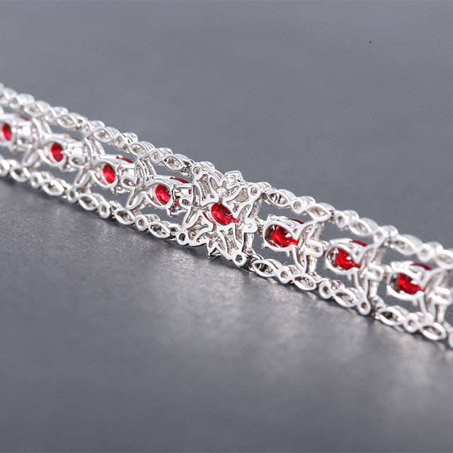 14k Gold 6.59 Ctw Natural Ruby & Diamond Bracelet - 4