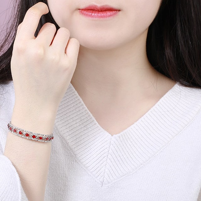 14k Gold 6.59 Ctw Natural Ruby & Diamond Bracelet - 6