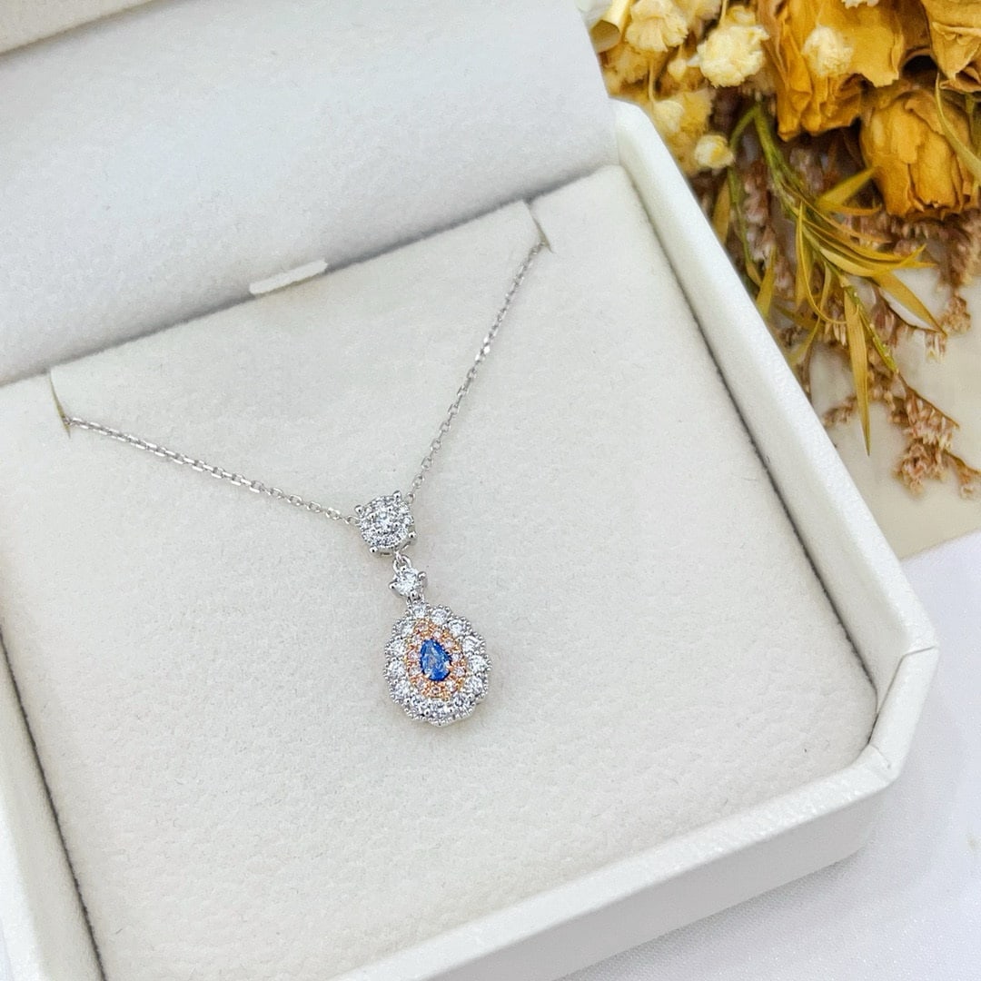 14k Gold 0.43 Ctw Natural Blue Diamond & Diamond Necklace - 2