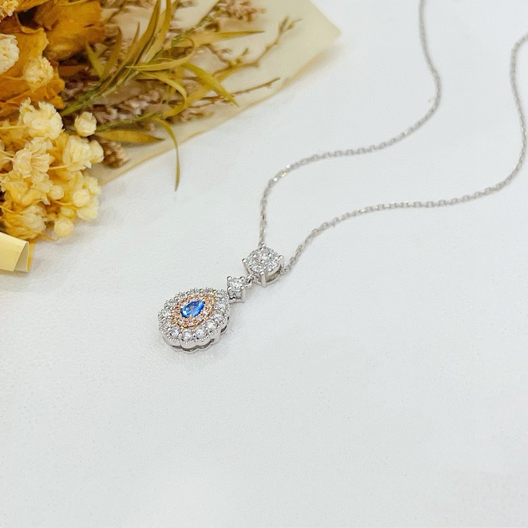 14k Gold 0.43 Ctw Natural Blue Diamond & Diamond Necklace - 3