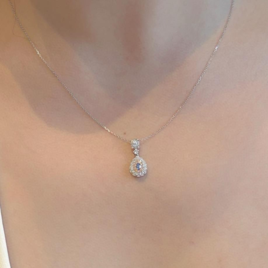 14k Gold 0.43 Ctw Natural Blue Diamond & Diamond Necklace - 4