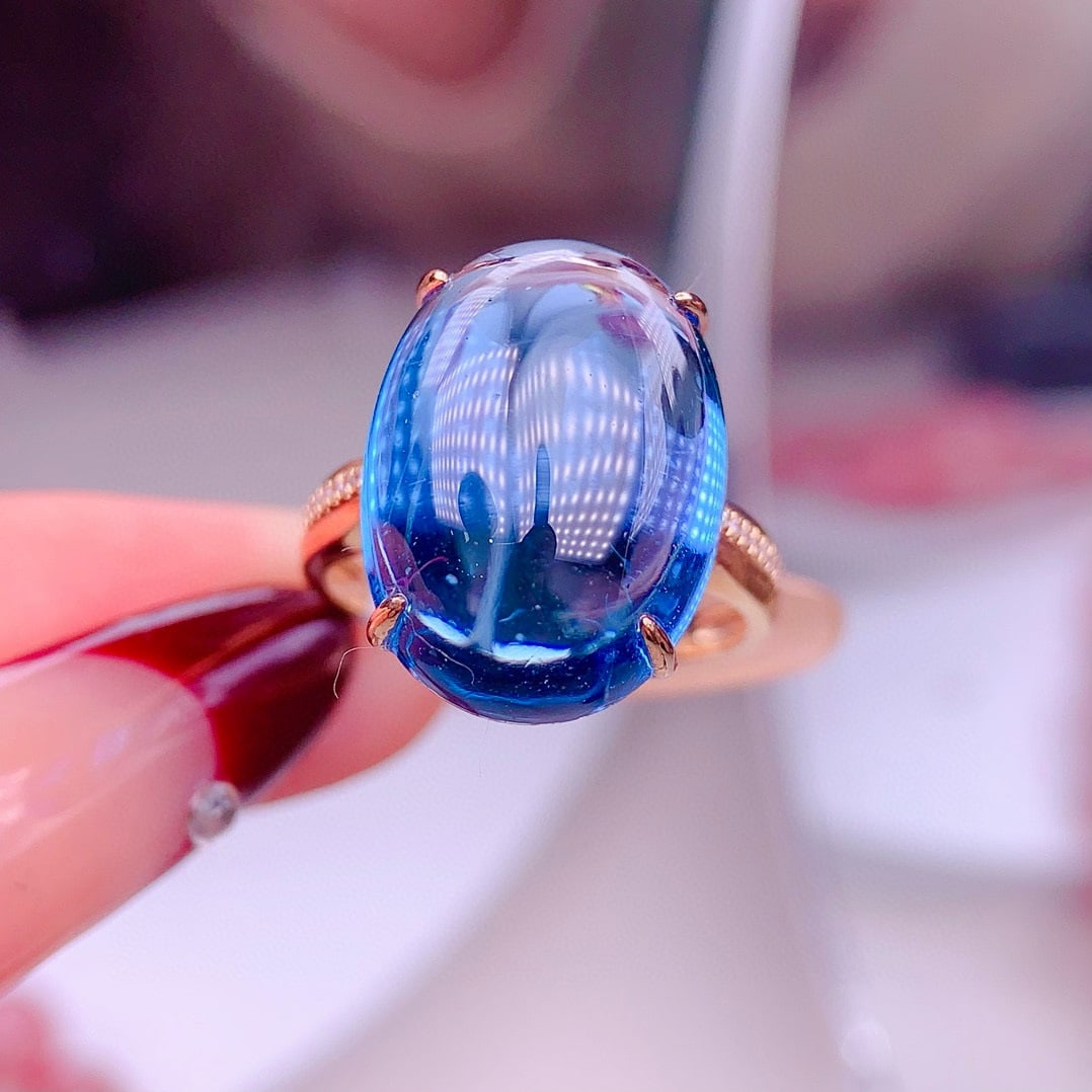 14k Gold 19.95 Ct Natural Topaz & Diamond Ring - 3