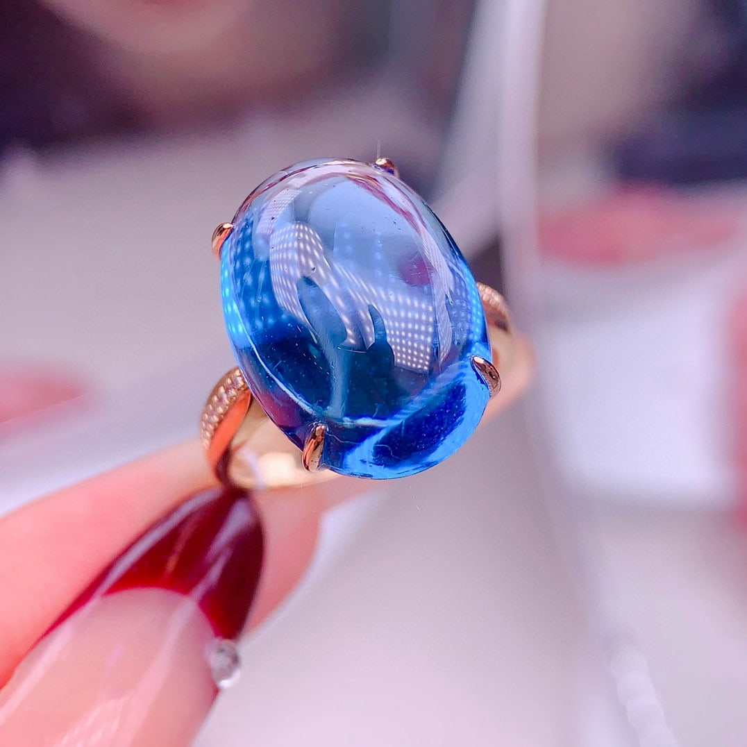 14k Gold 19.95 Ct Natural Topaz & Diamond Ring - 4