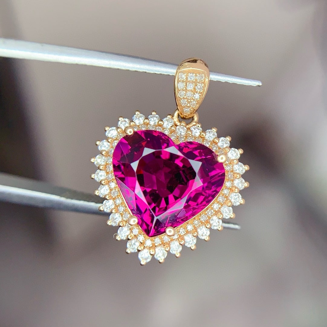 14k Gold 5 Ct Natural Tourmaline & Diamond Pendant( Without Chain ) - 2