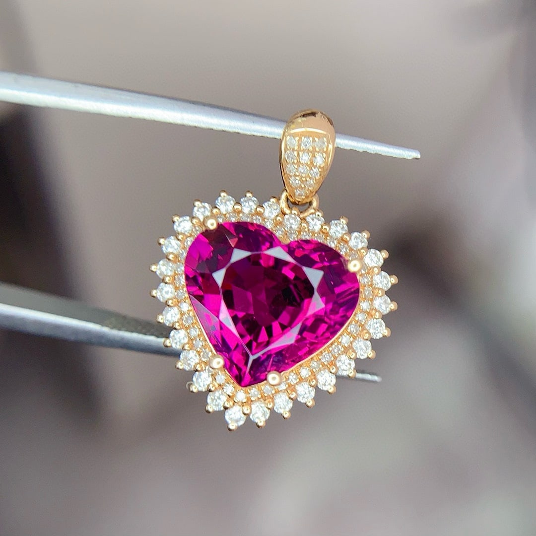 14k Gold 5 Ct Natural Tourmaline & Diamond Pendant( Without Chain ) - 4