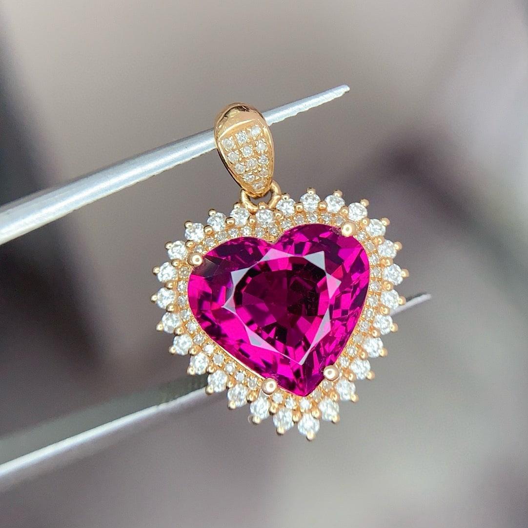 14k Gold 5 Ct Natural Tourmaline & Diamond Pendant( Without Chain ) - 5