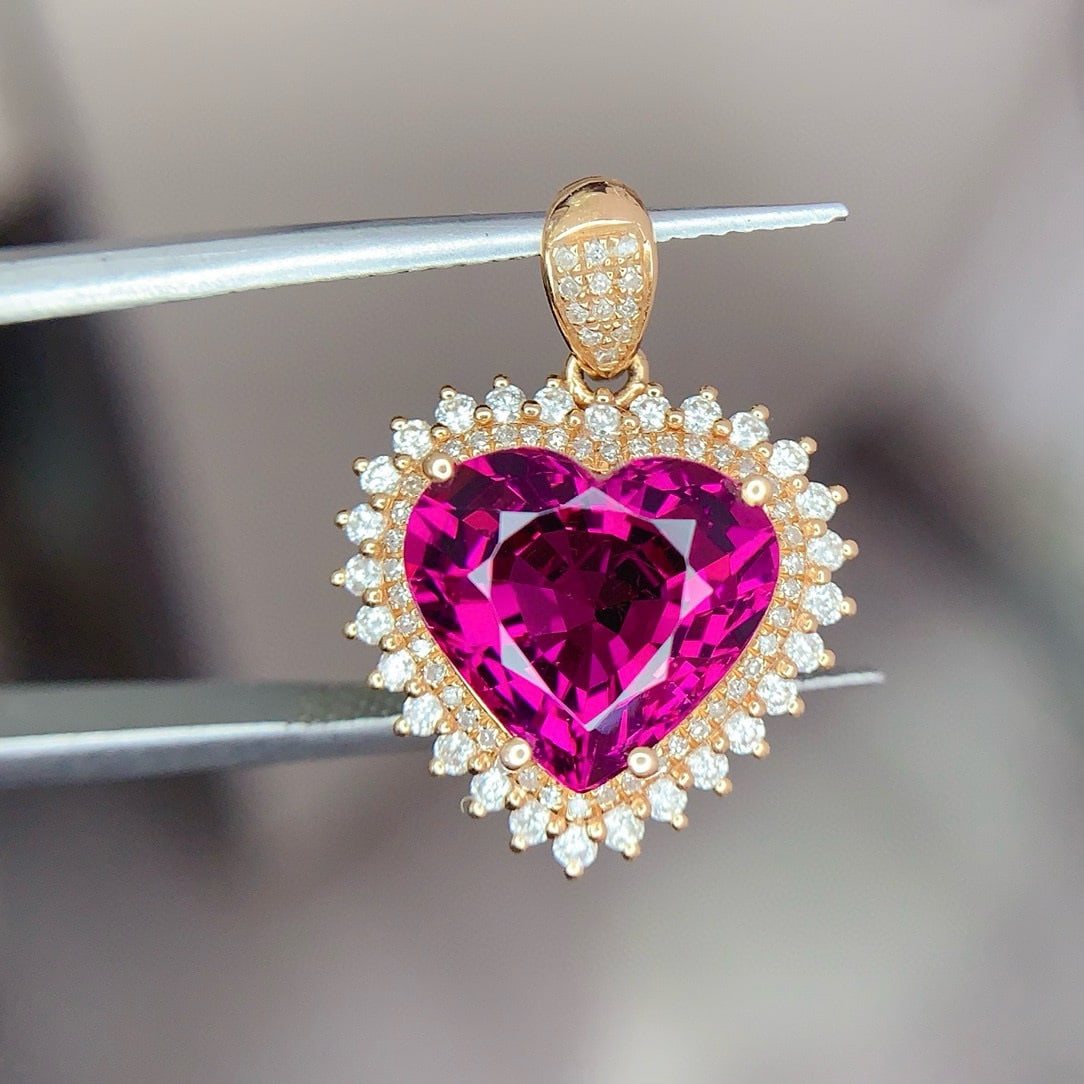 14k Gold 5 Ct Natural Tourmaline & Diamond Pendant( Without Chain ) - 6