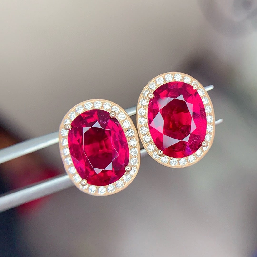 14k Gold 3.58 Ct Natural Tourmaline & Diamond Earrings - 3