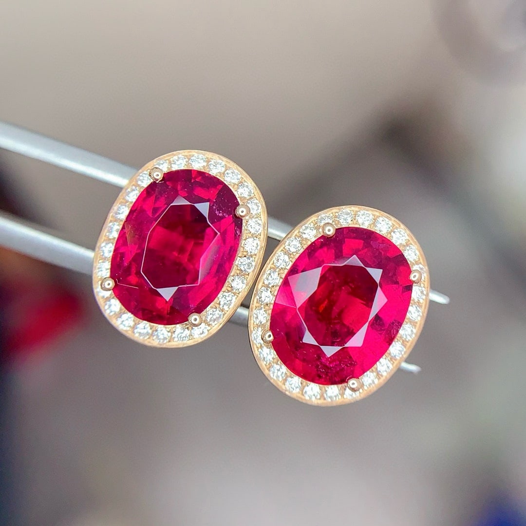 14k Gold 3.58 Ct Natural Tourmaline & Diamond Earrings - 4