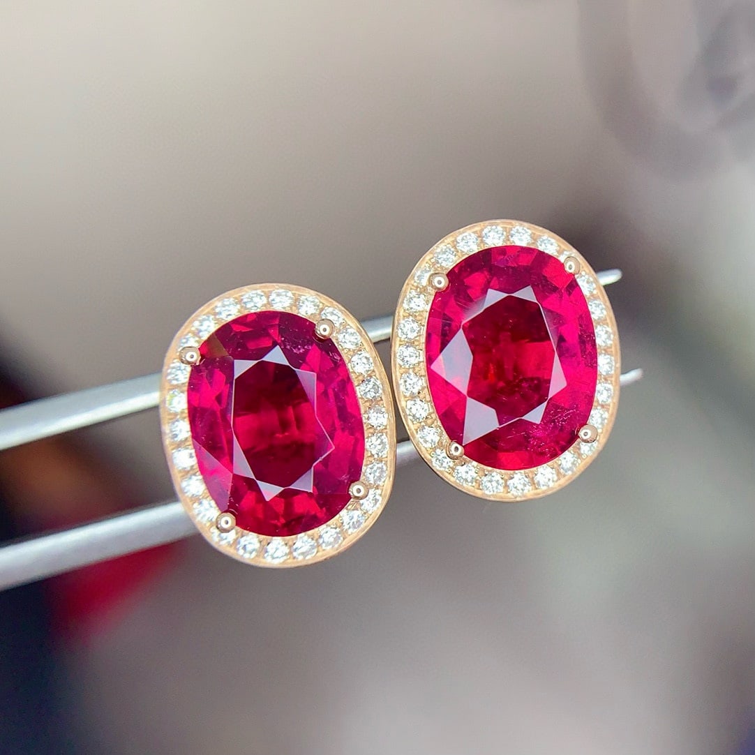 14k Gold 3.58 Ct Natural Tourmaline & Diamond Earrings - 5