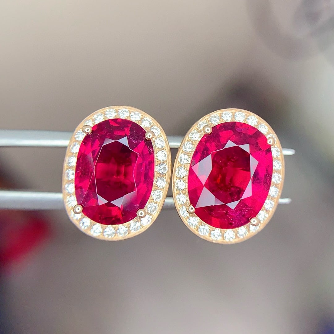 14k Gold 3.58 Ct Natural Tourmaline & Diamond Earrings - 6