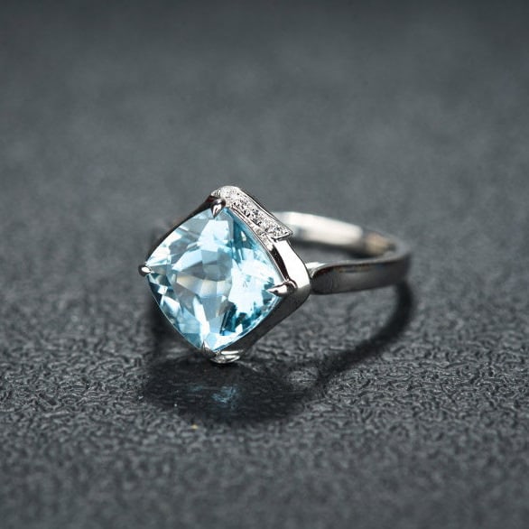 14k Gold 3.38 Ct Natural Aquamarine & Diamond Ring - 5