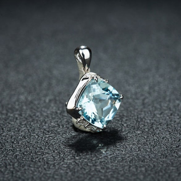 14k Gold 3.41 Ct Natural Aquamarine & Diamond Pendant( Without Chain ) - 2