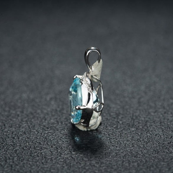 14k Gold 3.41 Ct Natural Aquamarine & Diamond Pendant( Without Chain ) - 4