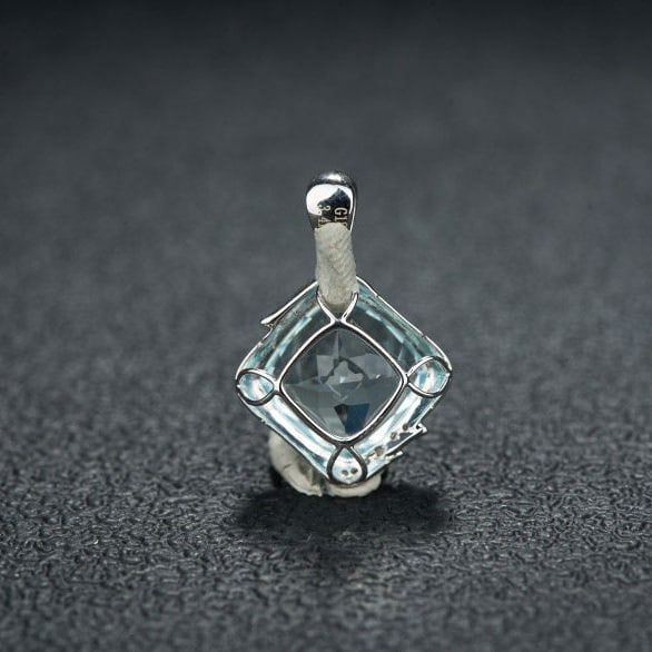 14k Gold 3.41 Ct Natural Aquamarine & Diamond Pendant( Without Chain ) - 5