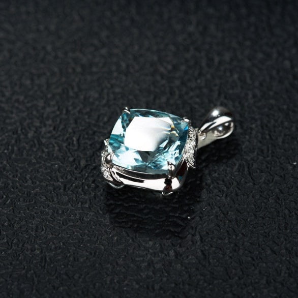 14k Gold 3.41 Ct Natural Aquamarine & Diamond Pendant( Without Chain ) - 6