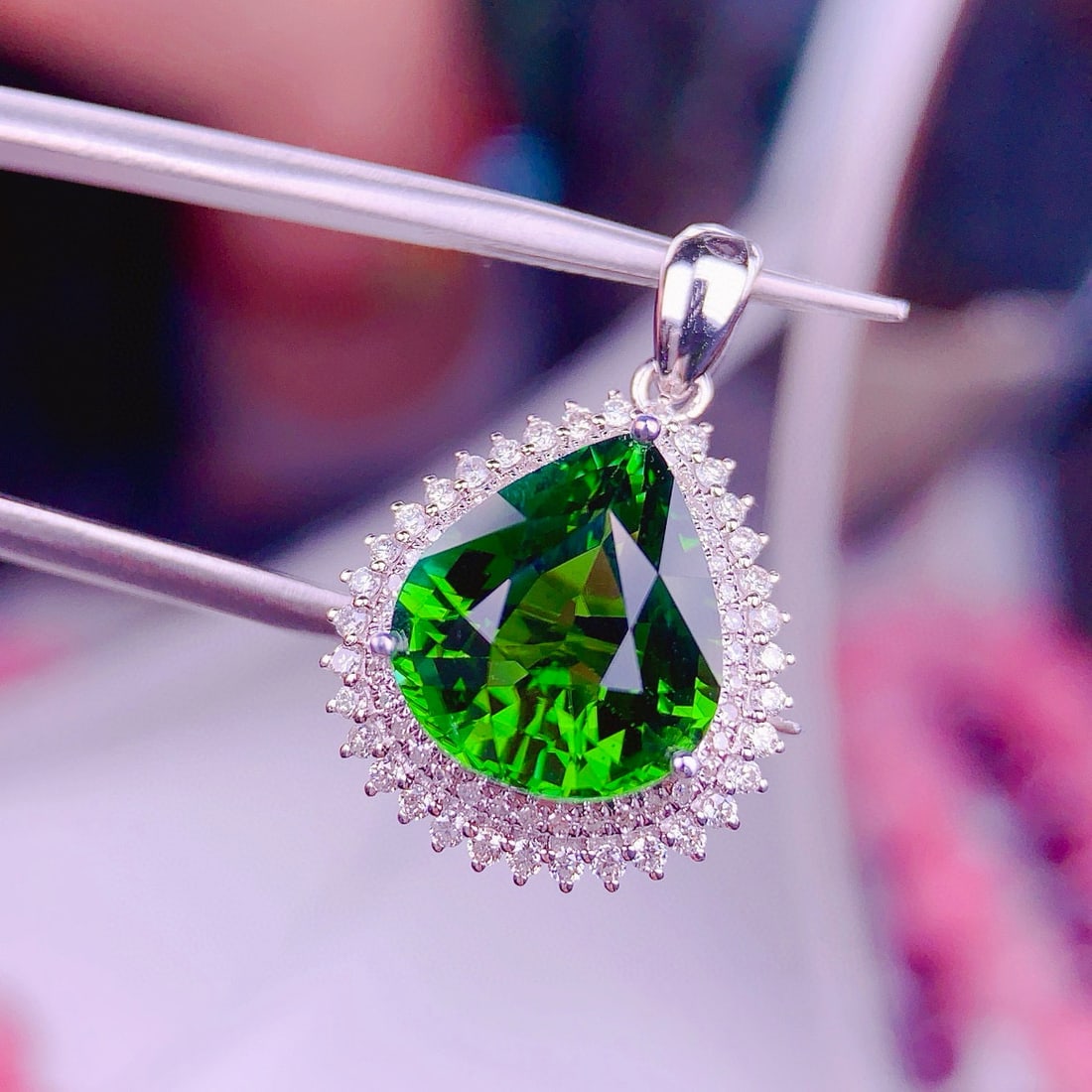 14k Gold 4.5 Ct Natural Tourmaline & Diamond Pendant( Without Chain ) - 3