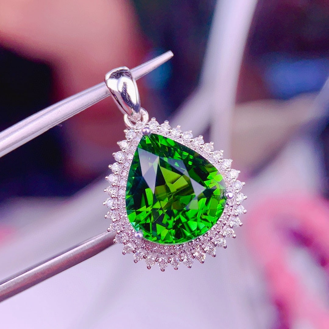 14k Gold 4.5 Ct Natural Tourmaline & Diamond Pendant( Without Chain ) - 4