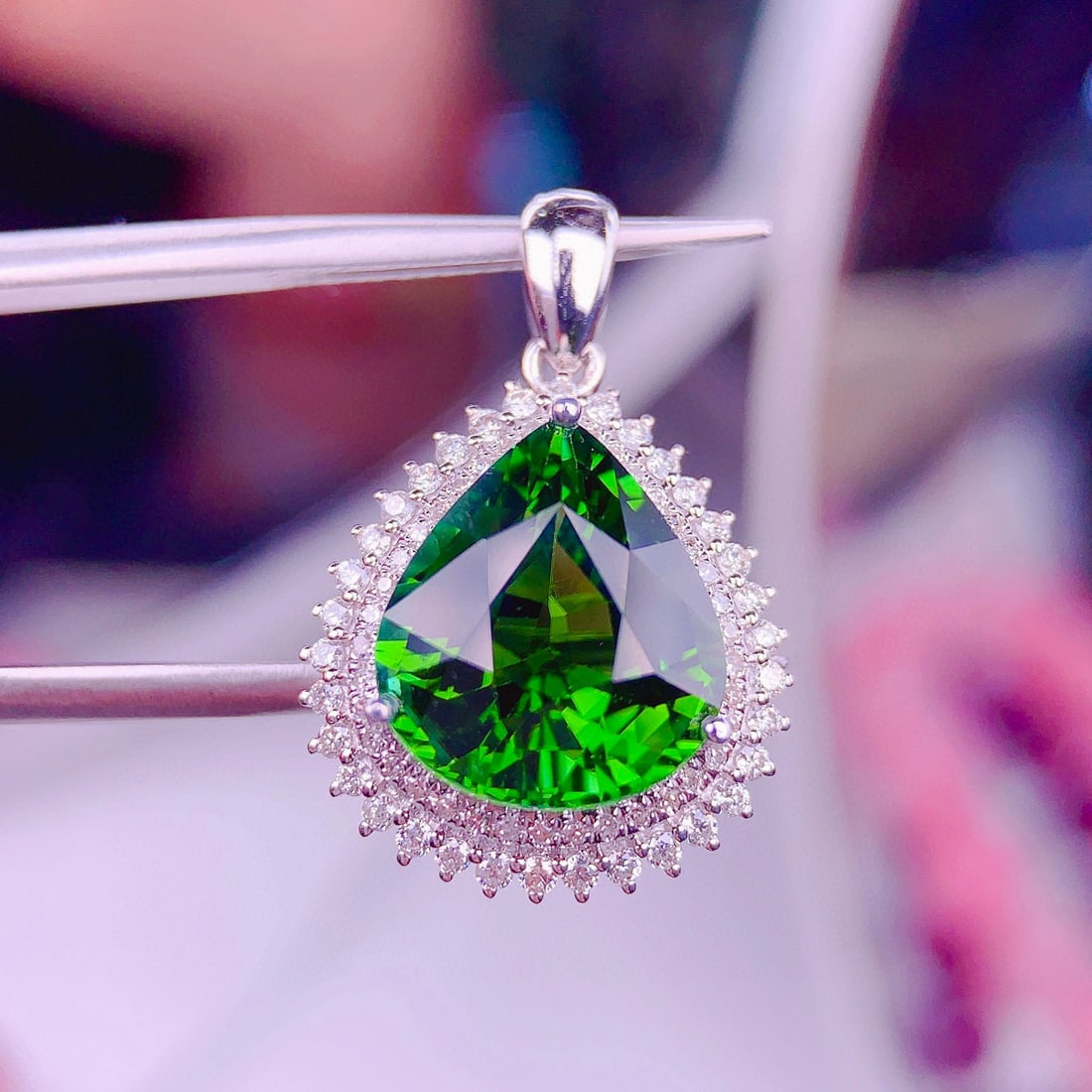 14k Gold 4.5 Ct Natural Tourmaline & Diamond Pendant( Without Chain ) - 6
