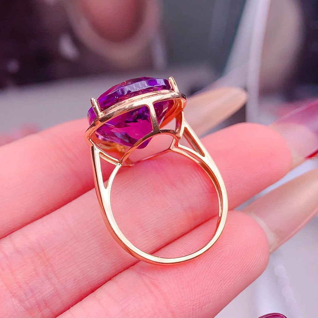 14k Gold 13.5 Ct Natural Amethyst & Diamond Ring - 6