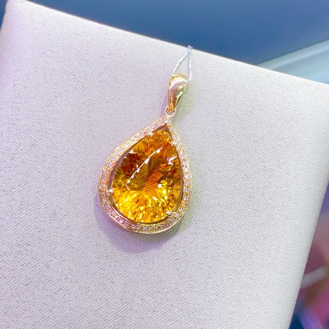 14k Gold 8.23 Ctw Natural Citrine & Diamond Pendant( Without Chain ) - 3